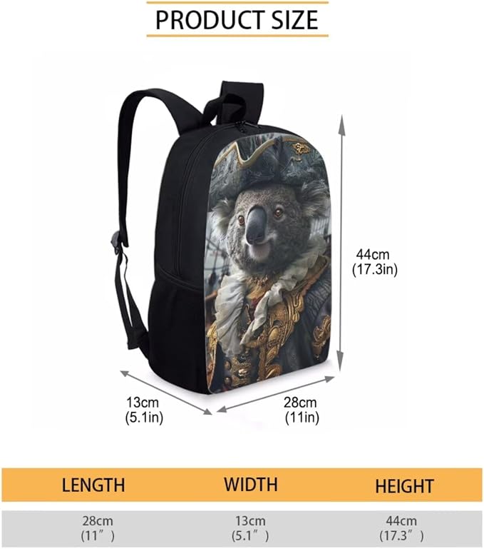 17 Inch Animal Print School Backpack And Lunch Box Set for Kids Lightweight Funny Pirate Koala Backpack for Boys Girls Sturdy School Bag with Insulated Lunchbox Pencil Case Student Bookbag - Image 7