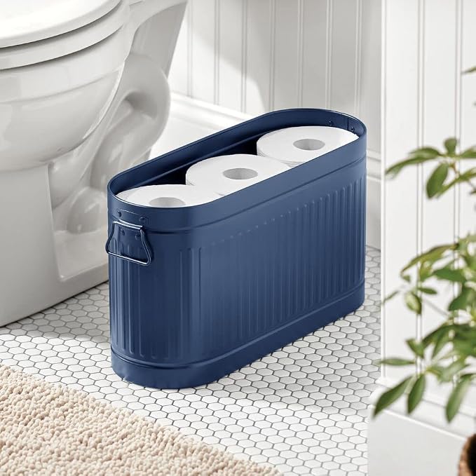 mDesign Large Steel Free Standing Toilet Paper Organizer, 6-Roll Tissue Storage Holder Container Bin for Bathroom Floor, Fits Under Sink, Vanity, Shelf, In Cabinet, Corner, Oscar Collection, Navy Blue - Image 2