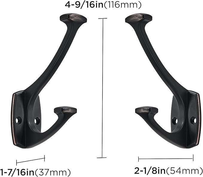 2 Pack Oil Rubbed Bronze Hooks Decorative Heavy Duty Solid Large Coat Hooks for Towel Hanging Coats Robe Wall Mounted Towel Bags Door Back Bathroom Wall Hook. - Image 2