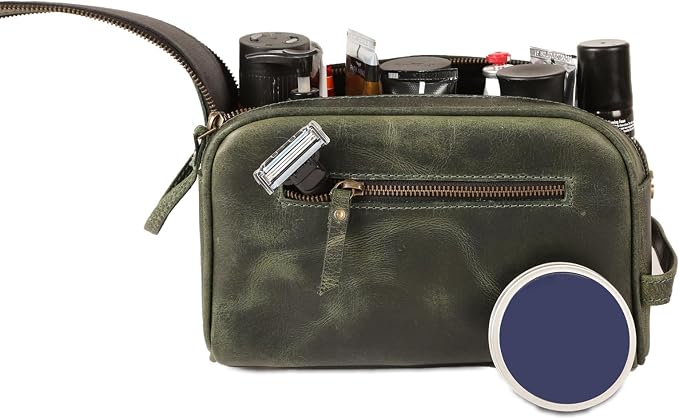 KomalC Leather Toiletry Bag for Men & Women – Handcrafted Travel Grooming Kit with Water-Resistant Lining and Secure Zipper Closure - Image 2