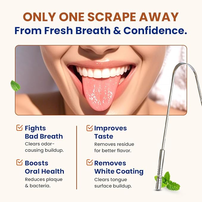 Tongue Scraper for Adults with Herbal Toothpaste, 100% Stainless Steel, Reduce Bad Breath, Tongue Scrubber, Easy to Use, Tongue Cleaner for Oral Care & Hygiene (Stainless Steel Tongue Scraper, 3 Pack)