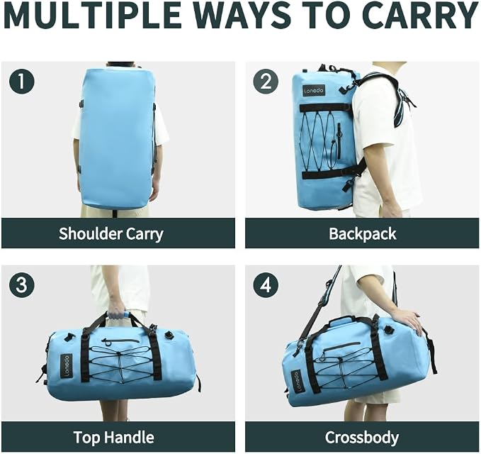 80L Dry Bag Large Waterproof Bag Roll-Top Heavy Duty Fishing Duffel Bag with Durable Straps & Handles for Kayaking Paddle boarding Boating Rafting Fishing - Image 5