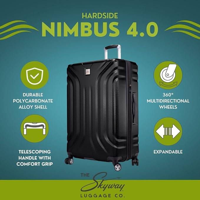 Skyway Nimbus 4.0 Expandable, Durable Hardside, 4 Wheel Spinner, Lightweight Suitcase, Unisex, Stylish, Black, Checked-Large 28-Inch - Image 2