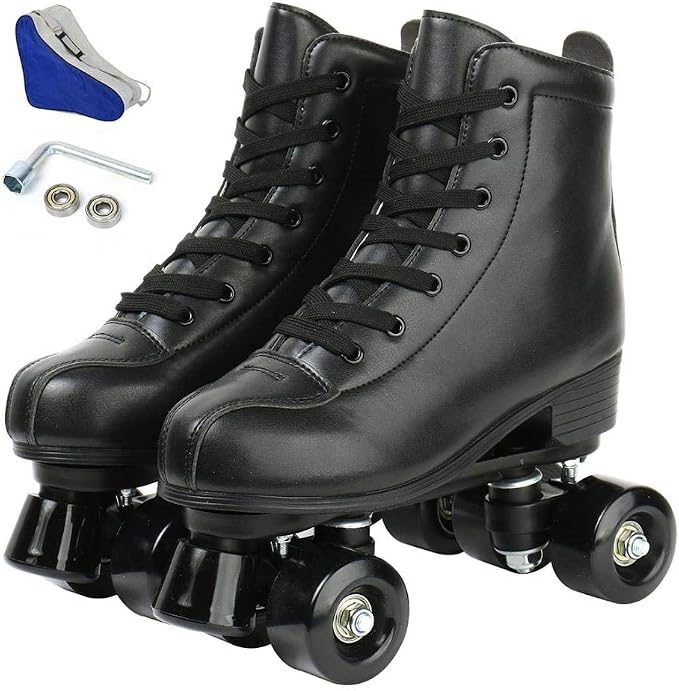 YYW Roller Skates for Women Men, High Top PU Leather Classic Double-Row, Indoor Outdoor, Beginner Shoes Bag - Image 2