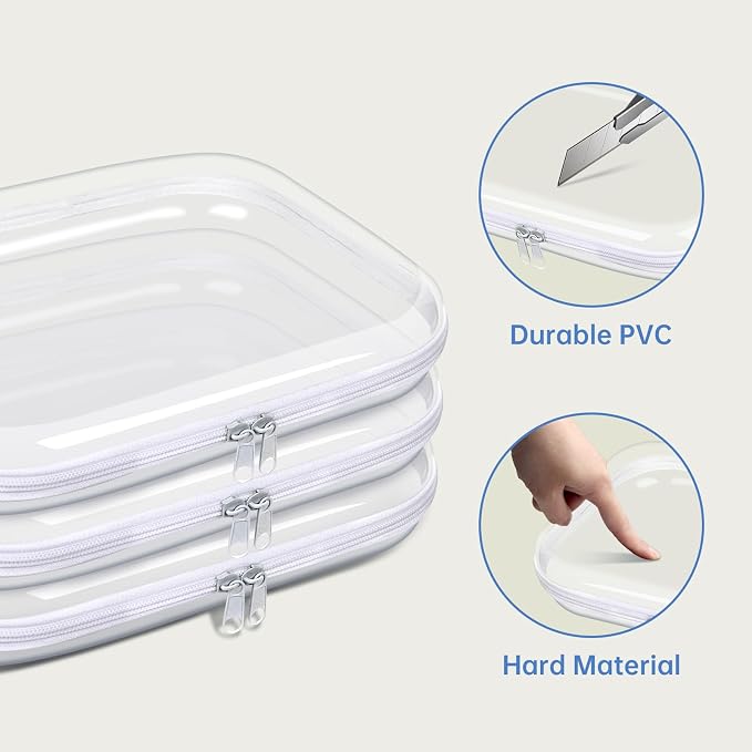 Clear Hard Plastic Zipper Case,Transparent Double Zippers Hard Pouch with 6pcs,Portable Travel Organizer Bin for Toy Storage - Image 2