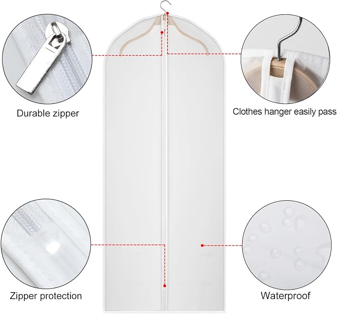 60 inches Garment Bags for Closet Storage with Zipper Translucent Garments Bag for Gowns Long, Dresses, Suit, Coat - Set of 20 [Upgraded Version] - Image 4