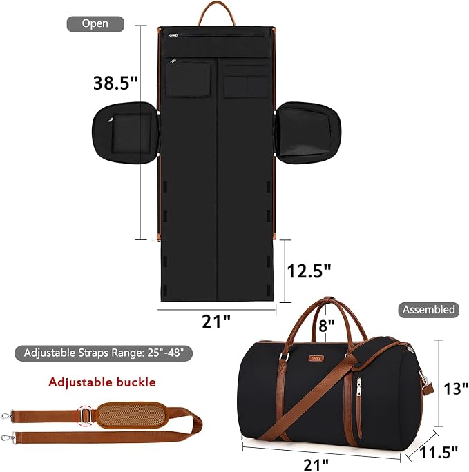 Convertible Garment Duffle Bags for Travel - Carry On Garment Bags With Toiletry Bag, Large Weekender Bags for Women Men 2 in 1 Hanging Suitcase Suit Travel Duffel Bags (2pcs Set, Black) - Image 5
