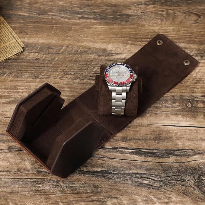 Genuine Leather Watch Roll Travel Case, Vintage Full Grain Leather Hexagon Watches Storage Organizer with Display Removable Pillows & Solid Dividers for Home Storage &Display (1 Slot) - Image 6