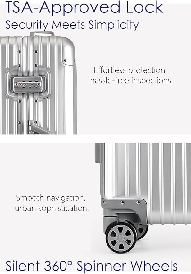HotWay 20 Inch All Aluminum Carry On Luggage with Wheels, Hard Shell Zipperless Suitcase with TSA Locks, Silver Travel Luggage (22x14x9 Airline Approved) - Image 5
