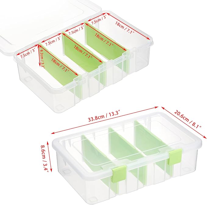 BTSKY Clear Plastic Dividing Storage Box with 4 Compartments Adjustable Storage Bin with Lid Plastic Craft Storage Container Multipurpose Sewing Box Art Supply Organizer, 13.3x8.1x3.4 Inches, Green - Image 3