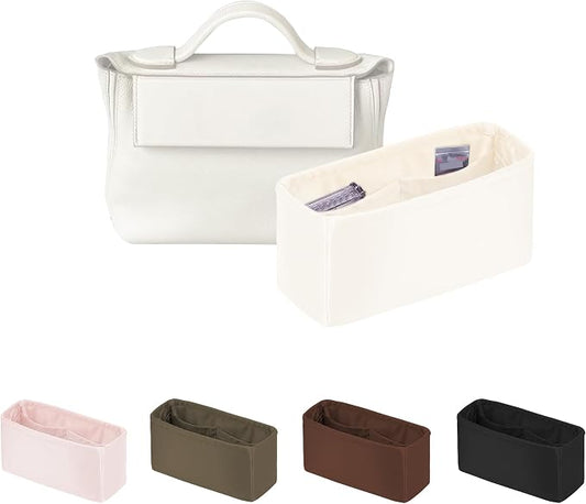 Women's Purse Organizer Insert - Satin & Lightweight Fabric with Inside Pockets, Portable for Commute, Travel, Shopping, and Evening, Multicolor Options, Fits for Kelly 24-24(Craie, 2424-29) by KINGSINBAG