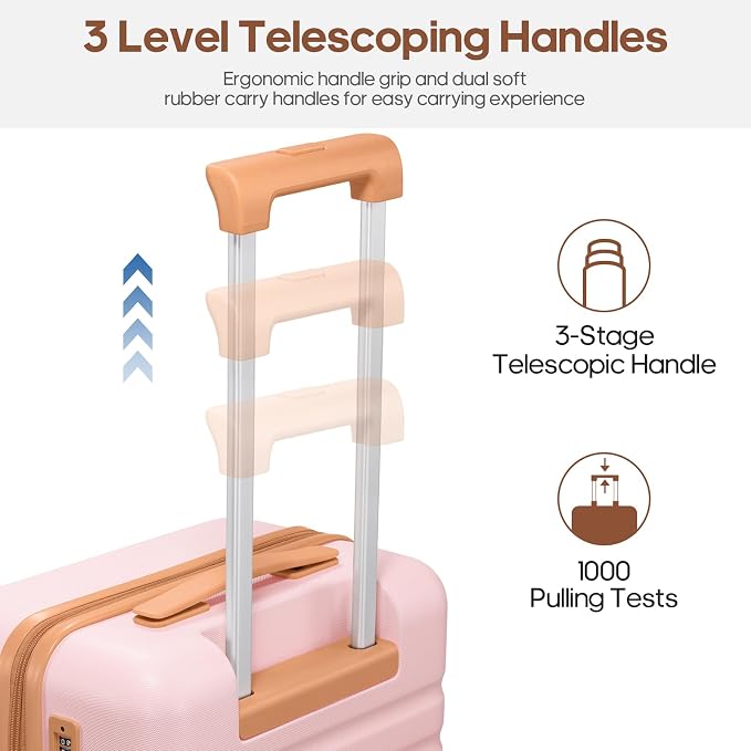 3 Piece Luggage Set, Durable ABS Hardshell Carry On Suitcase Set with Silent Spinner Wheels, YKK Zipper & TSA Lock, Lightweight Large Travel Checked Luggage,20/24/28 Inch - Image 5