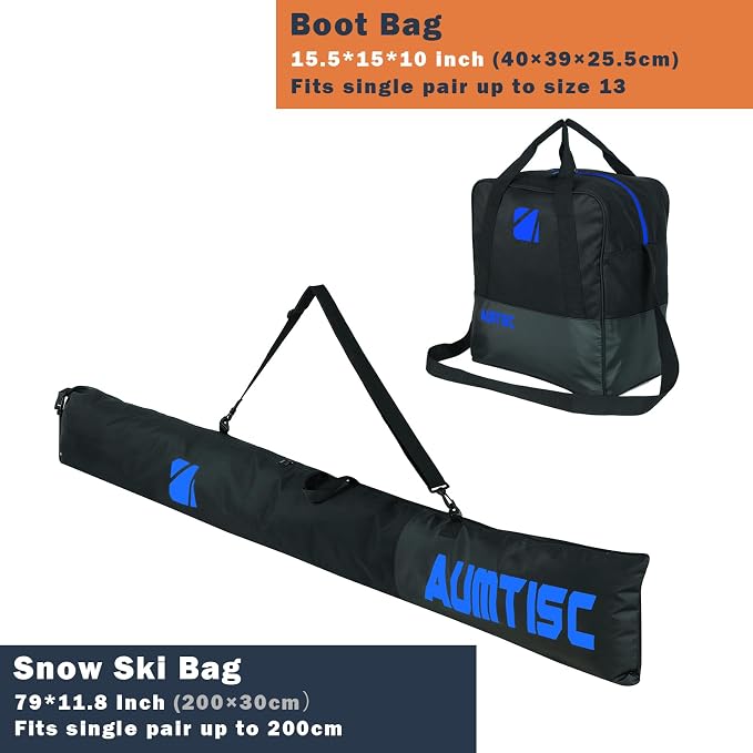 AUMTISC Ski and Boot Bag Combo for Air Travel Flying, Padded Two-Piece Snow Ski Bags, Adjustable Length Ski Travel Bag for Skis Up to 200cm and Boots Up to Size 13 - Image 3