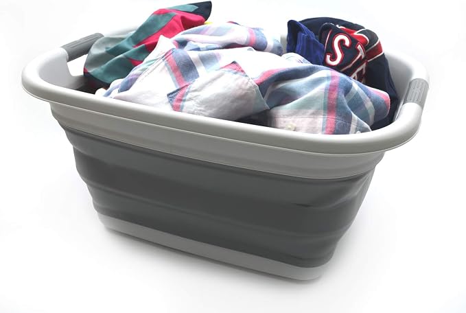 SAMMART Set of 2-31L (8.1 Gallon) Collapsible Plastic Laundry Basket-Pop Up Storage Container-Portable Washing Tub-Space Saving Hamper/Basket, Water Capacity: 23L (6 Gallon) (2, Light Grey) - Image 3