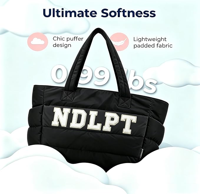 Needlepoint (NDLPT) Tote Bag & Clear Stitching Zipper Pouch Set (Black) | Lightweight Puffy Project Bag for Embroidery Sewing Craft Storage Organizer – Gifts for Stitchers - Image 4