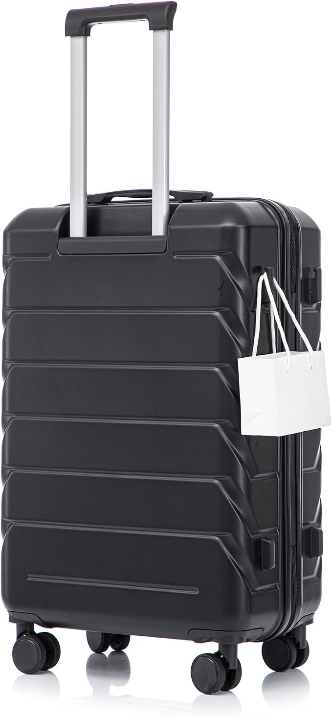 GDFStudio 28" ABS Hardshell Checked Luggage, Large Capacity Travel Suitcase with Scratch Resistant Surface, 360° Silent Spinner Wheels, Combination Lock, Telescopic Handle and Side Hooks, Black by GDFStudio