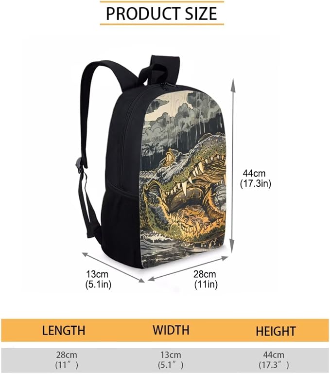 17 Inch Animal Print School Backpack And Lunch Box Set for Kids Lightweight Angry Alligator Backpack for Boys Girls Sturdy School Bag with Insulated Lunchbox Pencil Case Student Bookbag - Image 7