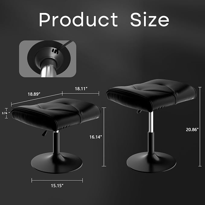 VECELO Foot Rest Under Desk Ottoman, PU Height Adjustable Footrest with Comfort Padding, Leg Rest for Desk for Relieving Leg Pain, Stiffness, and etc, Black - Image 2