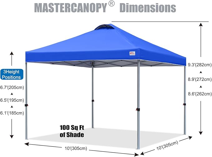MASTERCANOPY 10x10 Pop Up Canopy Tent, 1 Person Setup Instant Shelter,Outdoor Portable Beach Canopy with Roller Bag, 4 Sandbags, 4 Ropes, 8 Stakes (10x10, Blue) - Image 2