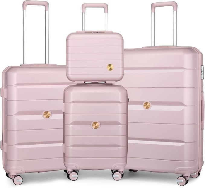 Somago Luggage Sets 4 Piece Lightweight Hardside Polypropylene Travel Suitcases with Double Spinner Wheels and TSA Lock,Nude Pink by SOMAGO