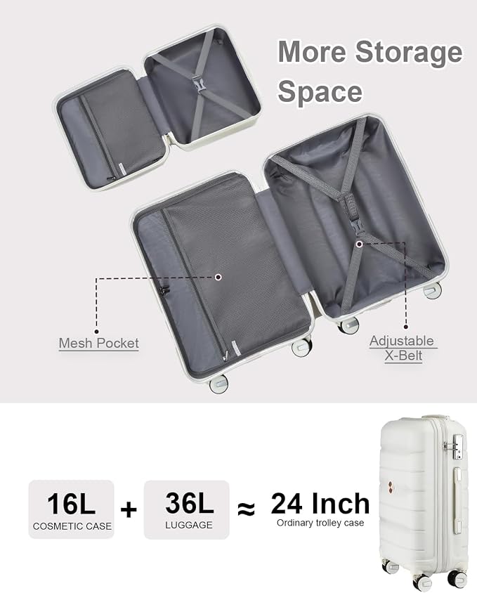 Somago 20 Inch Carry On Luggage Sets Hardside Suitcase with Double Spinner Wheels and TSA Lock YKK Zipper (Creamy White,14/20) - Image 6