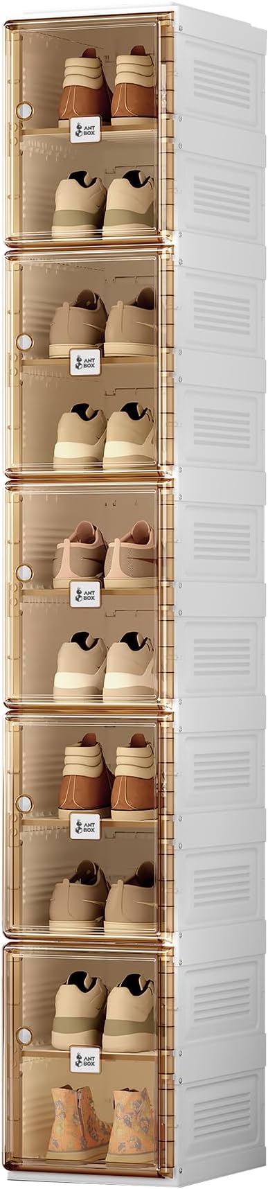 ANTBOX Shoe Organizer Storage Box, Portable Folding Shoe Rack For Closet With Magnetic Clear Door,Large Sneaker Cabinet Bins Sturdy Easy Assembly 10 Layers-10 Grids by ANTBOX