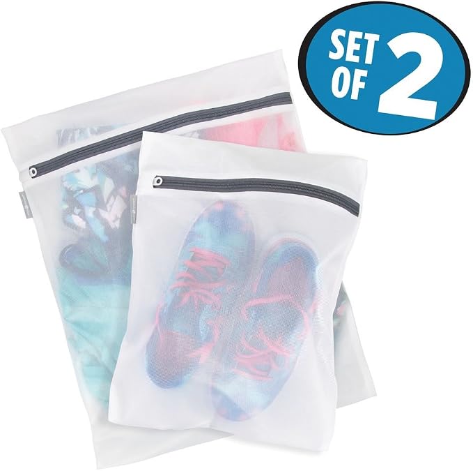 iDesign Mesh Laundry Bags with Built in Zipper for Cleaning Delicates– Set of 2, 1 Medium and 1 Large Bag, White - Image 2