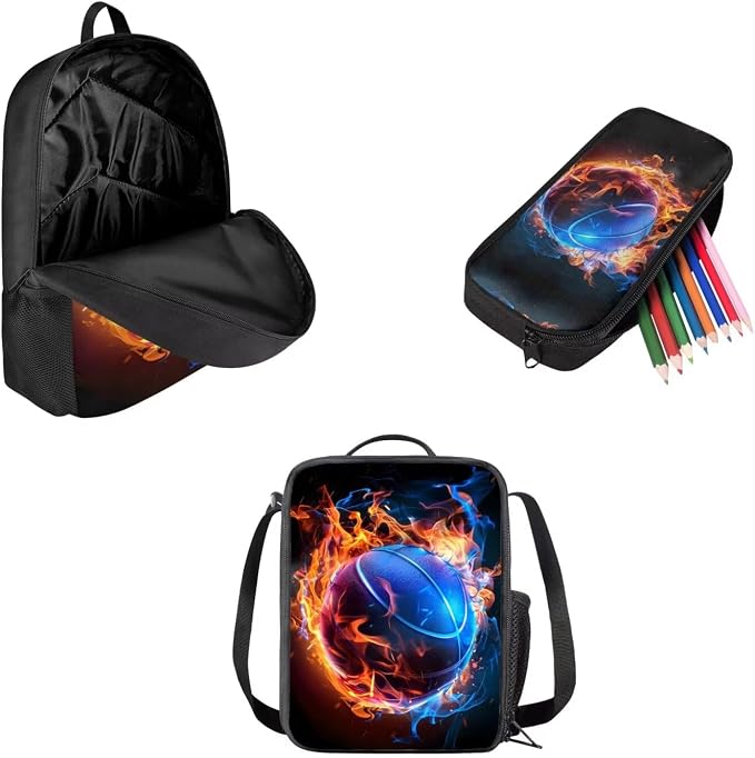 Mumeson Basketball Backpack Water Resistant School Bag Outdoor Casual Rucksack School Bag and Lightweight Lunch Bags Portable Pencil Case Back to School Supplies - Image 2