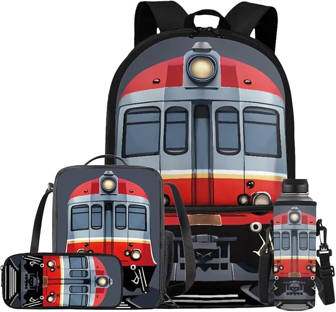 Train Kids Backpack Set, Lightweight School Backpack with Lunch Bag Large Capacity Elementary Bookbag for Boys School Bag for Primary School High School by Bivxisrvo