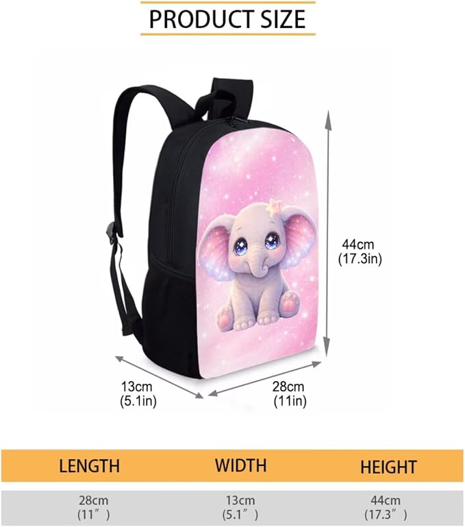 Forchrinse Cartoon Elephant Backpack with Lunch Box Set for Girls 8-12 Elementary Bookbag 3 In 1 School Bag with Lunch Bag Pencil Case Middle High Back Packs Daycare Satchel Rucksack - Image 3