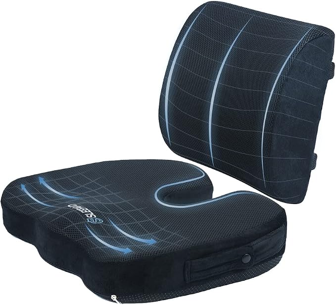 Sleepavo Memory Foam Seat Cushion for Office Chair-Orthopedic Back and Butt Pillow for Sciatica Tailbone Coccyx Hip Pain Relief for Sitting, Gaming, Desk, Car, Airplane-Padded Lumbar Support Pillow by Sleepavo