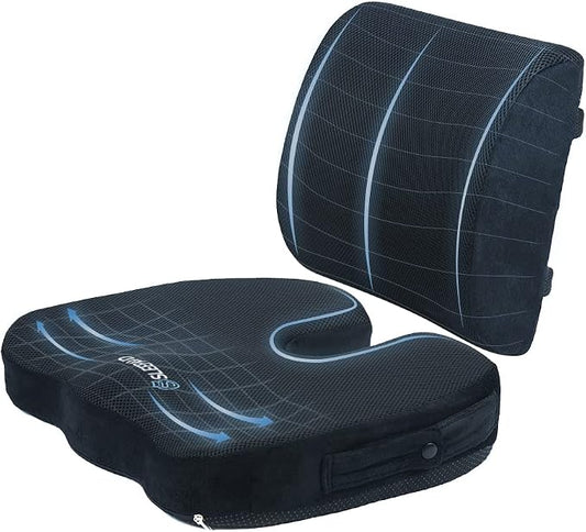 Sleepavo Memory Foam Seat Cushion for Office Chair-Orthopedic Back and Butt Pillow for Sciatica Tailbone Coccyx Hip Pain Relief for Sitting, Gaming, Desk, Car, Airplane-Padded Lumbar Support Pillow by Sleepavo