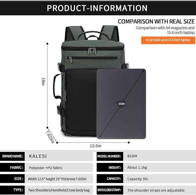 Kalesi Gym Duffle Bag Backpack 4-Way Waterproof with Shoes Compartment for travel Sport Hiking laptop Business-grey - Image 5
