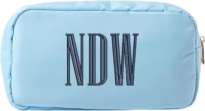 Personalized Nylon Pouch - Large Embroidered Essentials Bag for Women, Makeup, Toiletries, or Travel Organizer, Custom Monogram Gift, Carryall, Mom Bag, Tech Pouch (Light Blue, L) by Sprinkled+With+Pink