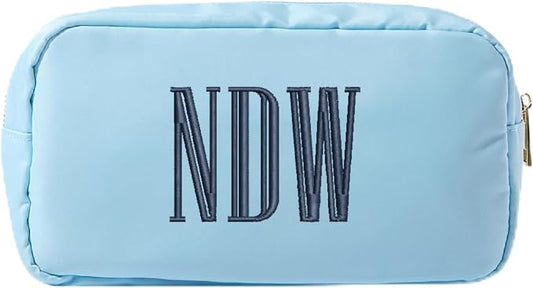 Personalized Nylon Pouch - Large Embroidered Essentials Bag for Women, Makeup, Toiletries, or Travel Organizer, Custom Monogram Gift, Carryall, Mom Bag, Tech Pouch (Light Blue, L) by Sprinkled+With+Pink