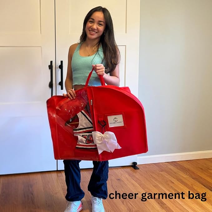 Waterproof Hanging Garment Bag 40 inch Clothes Bag with Gusset, 5 Pockets Side Zip for Dance Costumes Sports Skating Theatre Pageants Cheer Cosplay Kendall Country (Candy Apple Red, 40 inch) - Image 3