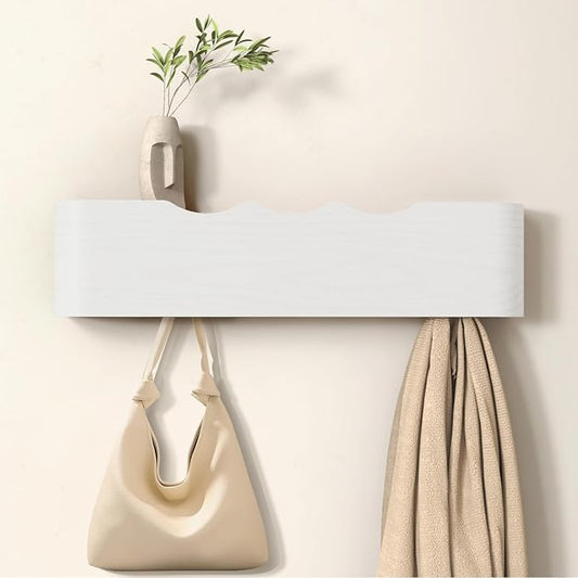 Wall Mounted Coat Rack with Shelf, Wooden Entryway Organizer with Hidden Metal Hooks for Hanging Coats Bags Keys, Modern Floating Shelf for Hallway Bathroom by VERASCOT