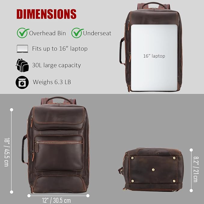STAR VISTA Voyager-02 Full Grain Leather Travel Backpack, 30L Luxurious Capacity, All-in-One Duffle Backpack for Global Jet-set Voyagers, 16" Laptop Compatible, Canvas Lining - Image 3
