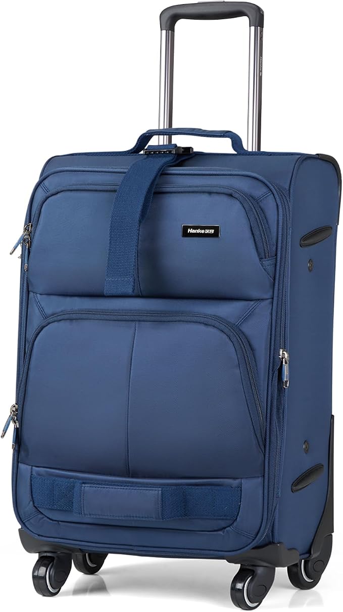 Hanke 24 inch Softside Expandable Luggage with Spinner Wheels, Medium Size Suitcase Checked Luggage Travel Luggage Rolling Suitcase,Blue by Hanke