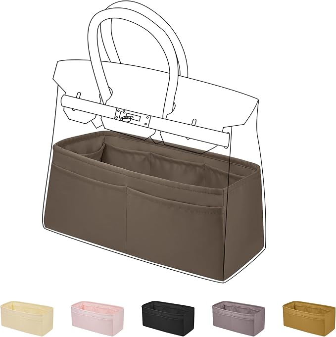 DGAZ Silk Purse Organizer Insert for Birkin Bag(Etoupe grey,BK45) | Soft and Lightweight,Perfect Fit,Multi-pocket Storage,Bag Protector,Luxury Bag Care,Handmade,for Smooth Bag Organizer by DGAZ