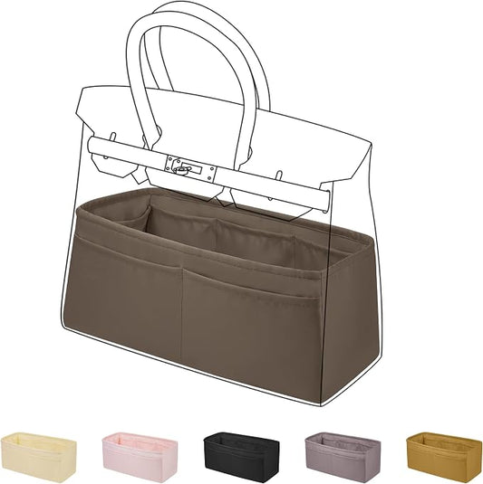 DGAZ Silk Purse Organizer Insert for Birkin Bag(Etoupe grey,BK50) | Soft and Lightweight,Perfect Fit,Multi-pocket Storage,Bag Protector,Luxury Bag Care,Handmade,for Smooth Bag Organizer by DGAZ
