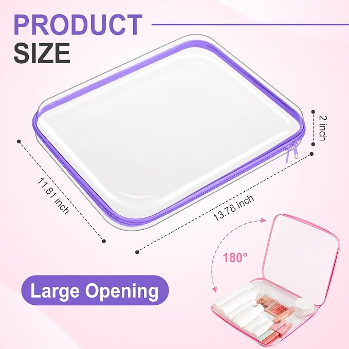 Hoolerry 4 Pcs Hard Clear Zipper Case Makeup Bags Plastic Zipper Pouch Transparent Storage Box Containers for Cosmetics, Snacks, Building Blocks, Puzzles(Clear,13.8 x 11.8 x 2 in,Multicolor) - Image 2