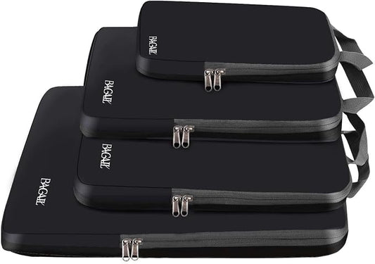 BAGAIL 4 Set/6 Set/8 Set Compression Packing Cubes Travel Accessories Expandable Packing Organizers (Cloth Pattern, 4-Black) by BAGAIL