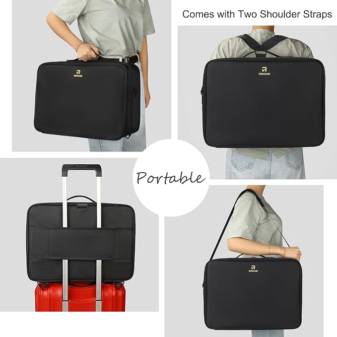 Relavel Extra Large Makeup Case Travel Makeup Train Case Professional Makeup Artist Bag Portable Nail Organizer Box Art Supply Case with Adjustable Dividers/Attach to Trolley/Shoulder Strap (Black) - Image 5