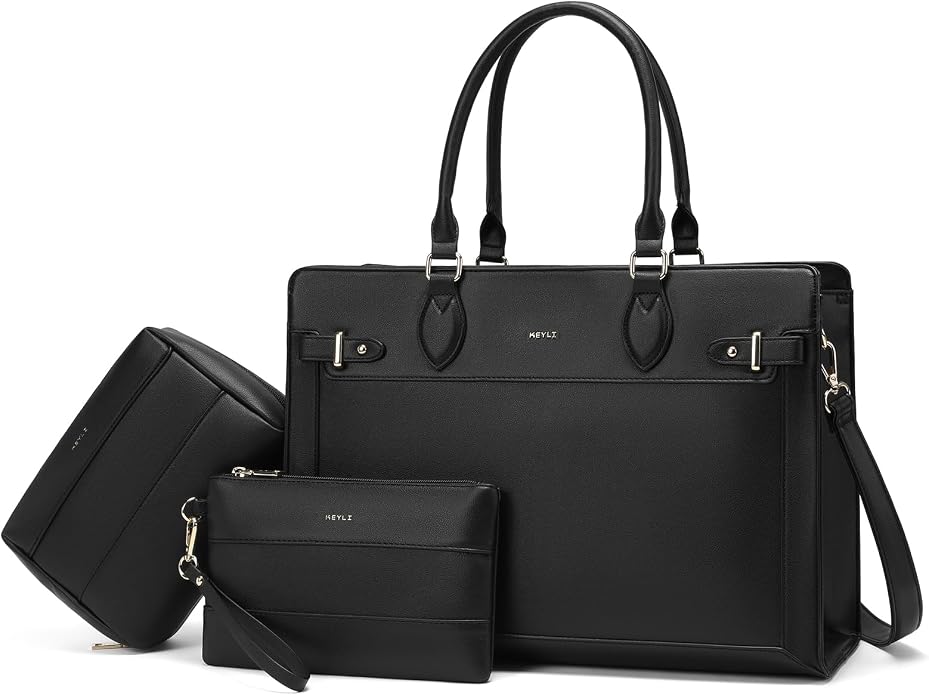 Keyli 3pc Sets Laptop Tote Bag for Women 15.6 Inch Work Bags Business Computer Briefcase Leather Messenger Shoulder Purses by Keyli