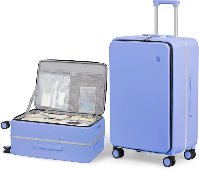 mixi 26 Inch Large Checked Luggage PC Hard Shell Suitcase Top Opening Aluminum Frame Travel Suitcases with Wheels, Lilac Purple by MIXI