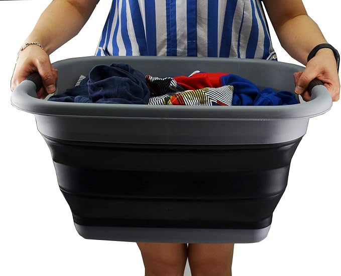 SAMMART 25L Set of 2 (6.6 gallon) Collapsible Laundry Basket/Tub - Foldable Storage Container/Organizer - Portable Washing Bin, Water capacity: 19L (5 gallon) (2, Dark Grey/Black) - Image 6