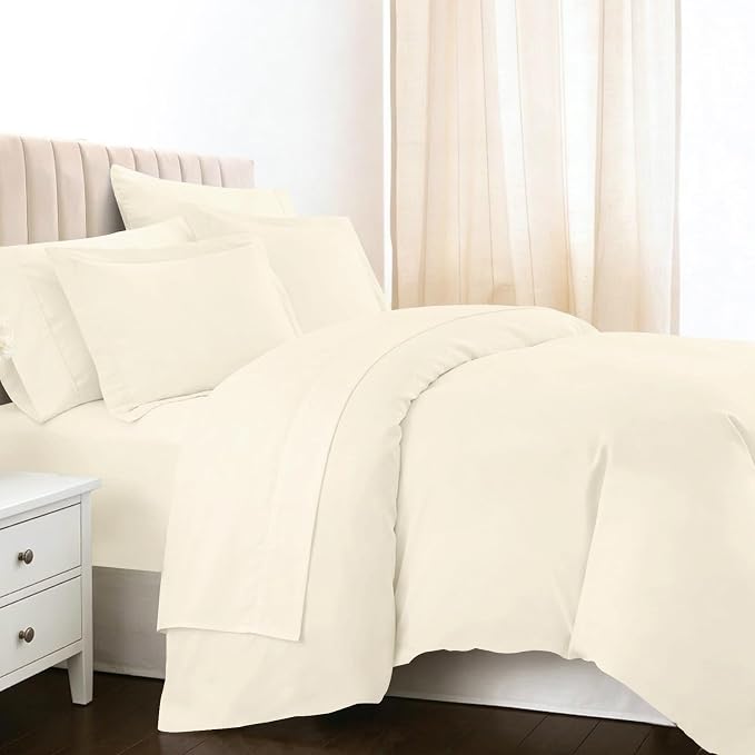 Pizuna Pure 100% Long-Staple Cotton Duvet Cover + Sheet Set Full, Luxurious 400 Thread Count Long Staple Cotton, Soft Sateen Weave Bedding Set (Ivory) by Pizuna