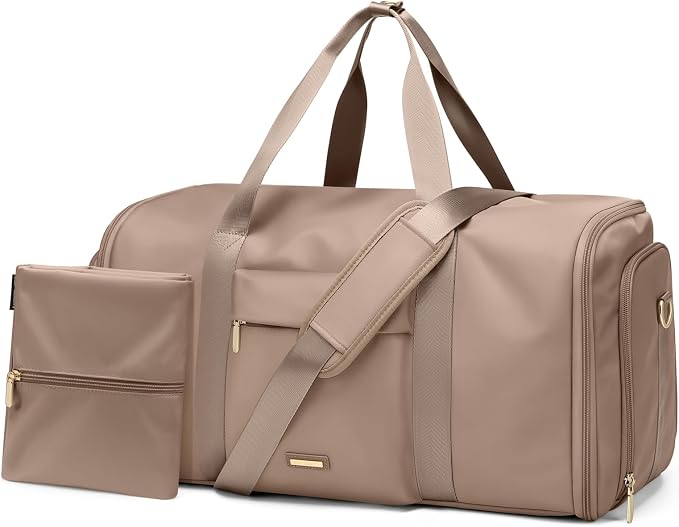 Convertible 2-in-1 Garment Bags for Travel,Women Men Carry On Garment Duffle Bag With Shoe Compartment,Hanging Suit bag,48L,Champagne Brown by GOLFQUALITY