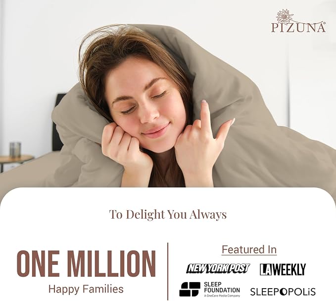 Pizuna 100% Cotton Queen 1 Pc Duvet Cover + 1 Pc Fitted Sheet Set 400 Thread Count Simply Taupe Sateen Weave Luxurious Long Staple Cotton 4 Pc Bedding Set-1 Duvet Cover,2 Pillow Shams,1 Fitted Sheet - Image 2